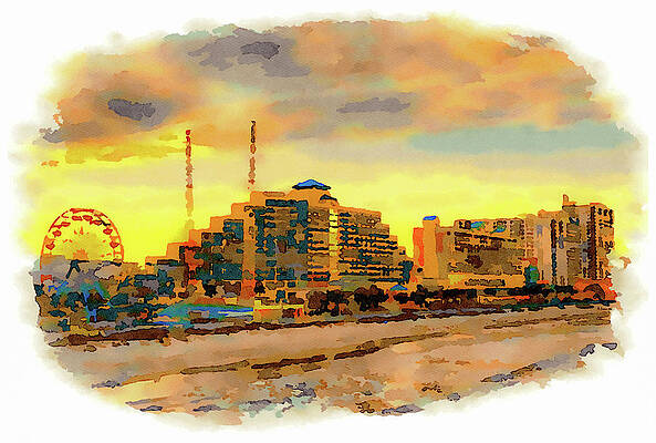 Architecture Painting - Sunset Skyline Of Daytona Beach, Florida #1 by Miroslav Liska