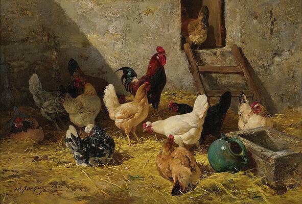Chicken Painting - The Hen-roost by Charles Emile Jacque