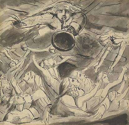 Monochrome Wall Art featuring the drawing The Last Trumpet by William Blake