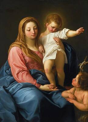 Pompeo Batoni Painting - The Madonna And Child With The Infant Saint John The Baptist by Pompeo Batoni