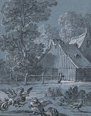 Chicken Painting - The Partridge And The Cocks by Jean-baptiste Oudry