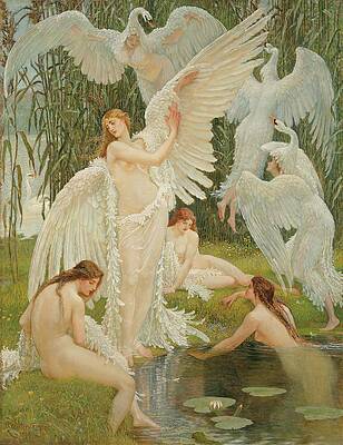 Swan Maidens in a Serene Lagoon Painting