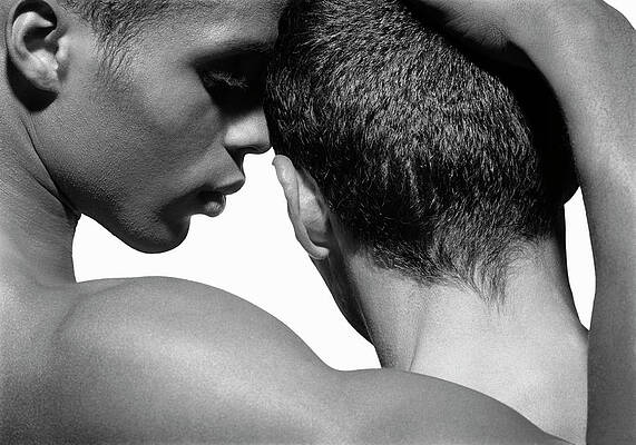 Wall Art featuring the photograph Two Naked Young Men Embracing, Close-up #1 by Ed Freeman