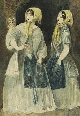 Constantin Guys Painting - Two Women In Yellow Kerchiefs by Constantin Guys