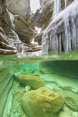 Freeze Wall Art featuring the digital art Veneto, Frozen Ardo Creek Canyon #1 by Manfred Bortoli