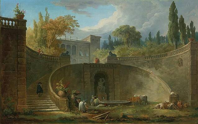 Hubert Robert Painting - Villa Farnese With Gardens At Caprarola by Hubert Robert