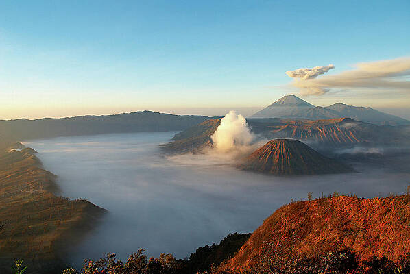 Foggy Wall Art featuring the digital art Volcanoes, Indonesia #1 by Bruno Morandi