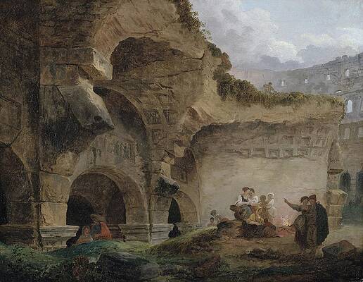 Hubert Robert Painting - Washerwomen In The Ruins Of The Colosseum by Hubert Robert