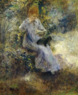 Dog Painting - Woman And Black Dog by Pierre Auguste Renoir