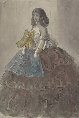Constantin Guys Painting - Woman In A Tiered Gown With A Large Bow by Constantin Guys