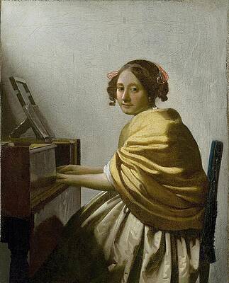 17th Century Painting - Young Woman At A Virginal by Jan Vermeer