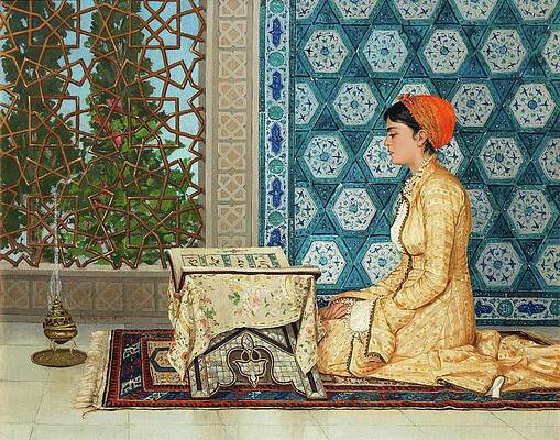 Traditional Painting - Young Woman Reading by Osman Hamdi Bey