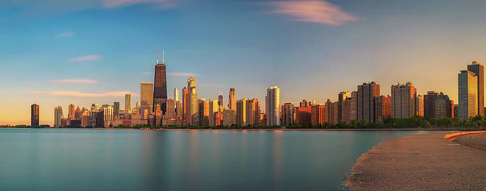 Wall Art featuring the photograph Chicago Skyline At Sunset Viewed From North Avenue Beach #10 by Miroslav Liska