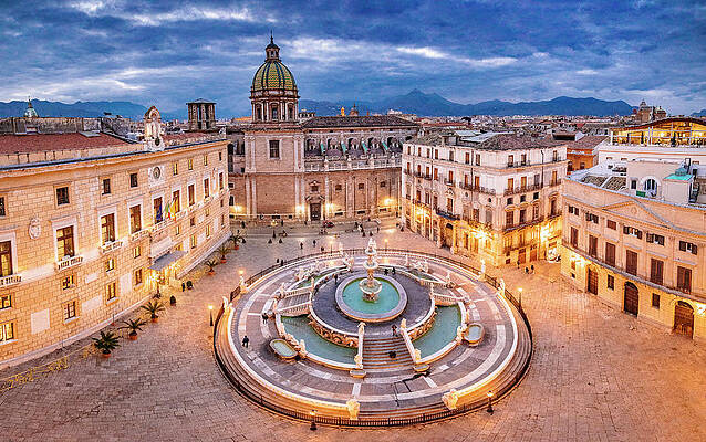 Fountain Wall Art featuring the digital art Italy, Sicily, Palermo District, Palermo, Piazza Pretoria, View Of The Fontana (fountain) Pretoria, Also Called Fontana (fountain) Della Vergogna #10 by Antonino Bartuccio