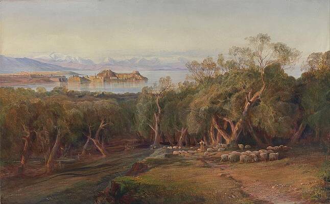 Flock Painting - Corfu From Ascension by Edward Lear