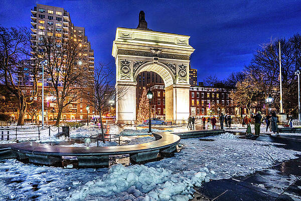 Fountain Wall Art featuring the digital art Nyc, Manhattan, Greenwich Village, Washington Square Park Arch #12 by Lumiere