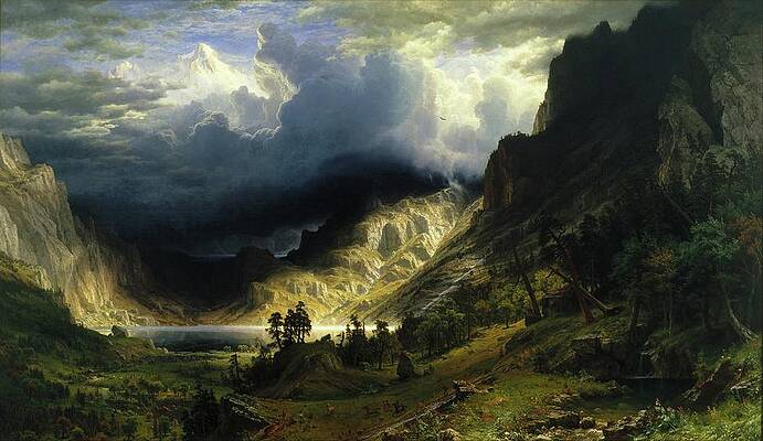 Stormy Mountains Landscape by Albert Bierstadt Painting