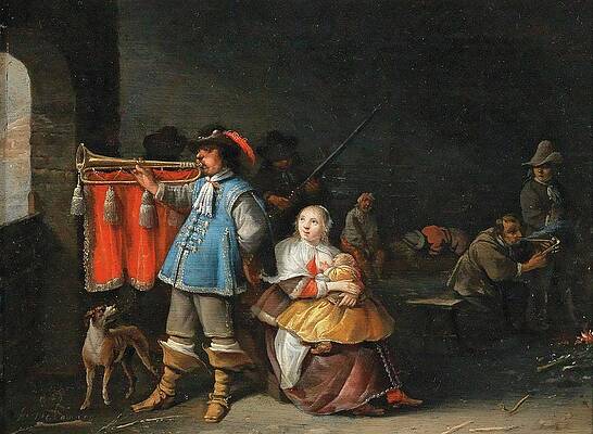 17th Century Painting - A Guardroom Interior by Anthonie Palamedesz.