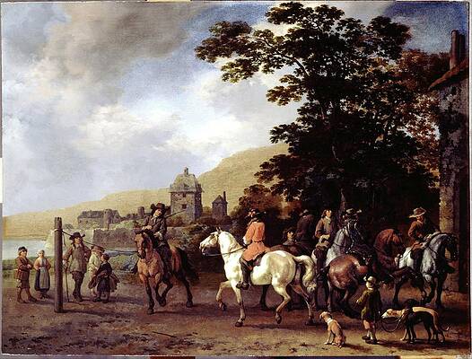 Dog Painting - A Riding School In The Open Air by Abraham Van Calraet