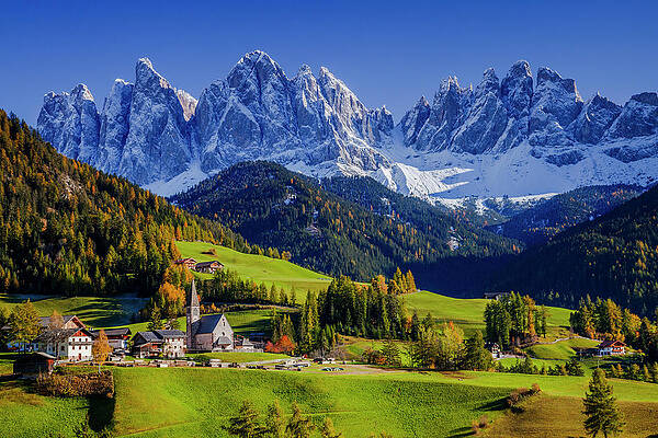 Autumn Wall Art featuring the digital art Alps, Val Di Funes, Autumn, Italy #2 by Davide Erbetta