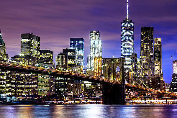U S Wall Art featuring the digital art Brooklyn Bridge & Nyc Skyline #2 by Antonino Bartuccio