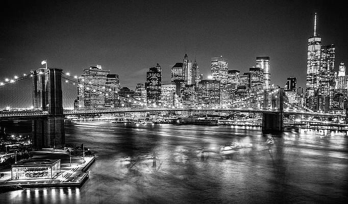 Brooklyn Bridge and NYC Skyline at Night Digital Art