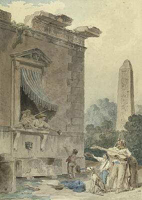 Hubert Robert Painting - Charitable Ladies by Hubert Robert