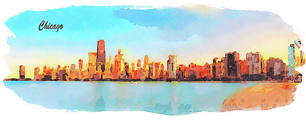 Architecture Painting - Chicago Skyline At Sunset Viewed From North Avenue Beach #2 by Miroslav Liska
