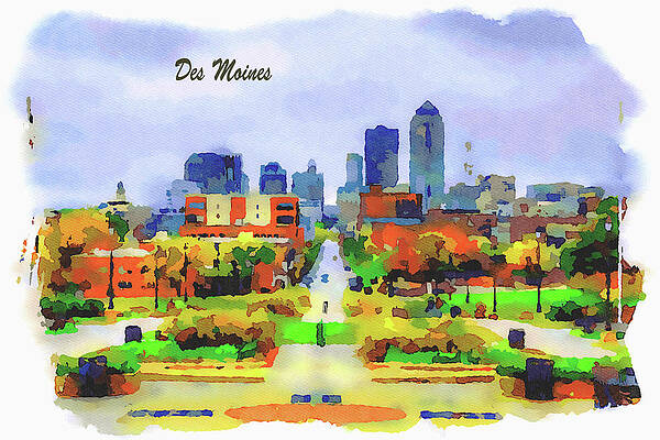 Architecture Painting - Downtown Des Moines Viewed From The Iowa State Capitol #2 by Miroslav Liska