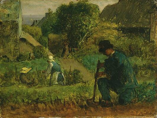 Jean Francois Millet Painting - Garden Scene by Jean-francois Millet