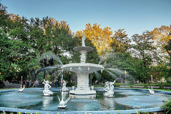 Fountain Wall Art featuring the digital art Georgia, Savannah, Forsyth Fountain, Historic District. #2 by Lumiere