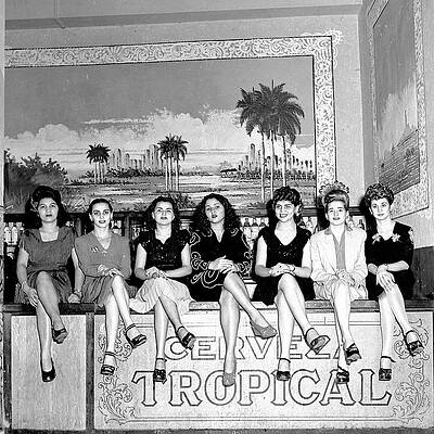 Women Posing in Tropical Bar Wall Art