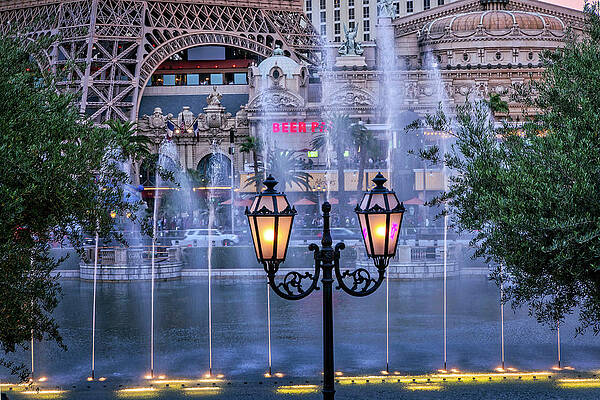 Lamp Wall Art featuring the digital art Nevada, Las Vegas, Street Lamp And Water Fountain #2 by Claudia Uripos