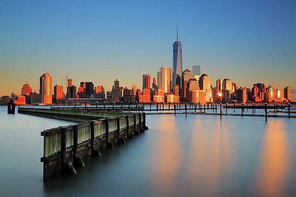 Hudson New York Wall Art featuring the digital art New York City, Manhattan, Hudson, Lower Manhattan, One World Trade Center, Freedom Tower, View Across The Hudson River Of The Downtown Manhattan And Financial District Skyline From New Jersey #2 by Riccardo Spila
