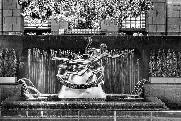 America Wall Art featuring the digital art New York City, Ny, Manhattan, Prometheus Statue At Rockefeller Center During Christmastime #2 by Claudia Uripos