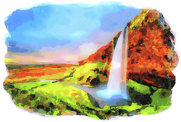 Summer Wall Art featuring the pastel Seljalandsfoss Waterfall In Iceland At Sunset #2 by Miroslav Liska