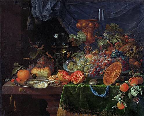 17th Century Painting - Still Life With Fruit And Oysters by Abraham Mignon