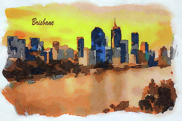 Architecture Painting - Sunset Skyline Of Brisbane City And Brisbane River #2 by Miroslav Liska