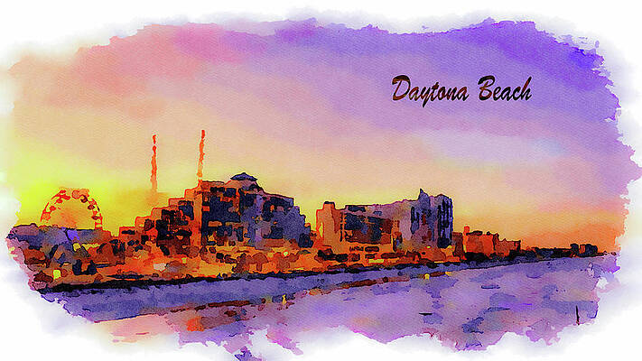 Architecture Painting - Sunset Skyline Of Daytona Beach, Florida #2 by Miroslav Liska