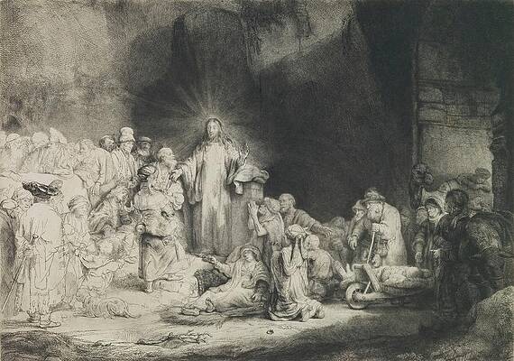 Monochrome Wall Art featuring the drawing The Hundred Guilder Print by Rembrandt Van Rijn
