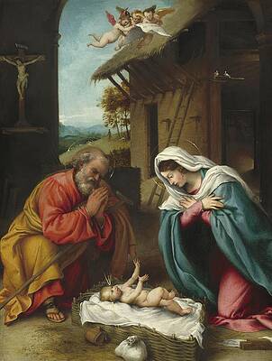 Religion Wall Art featuring the painting The Nativity by Lorenzo Lotto