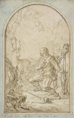 Dog Wall Art featuring the drawing The Vision Of St. Hubert by Vittorio Amedeo Rapous