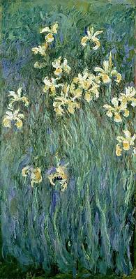 Yellow Wall Art featuring the painting The Yellow Irises by Claude Monet