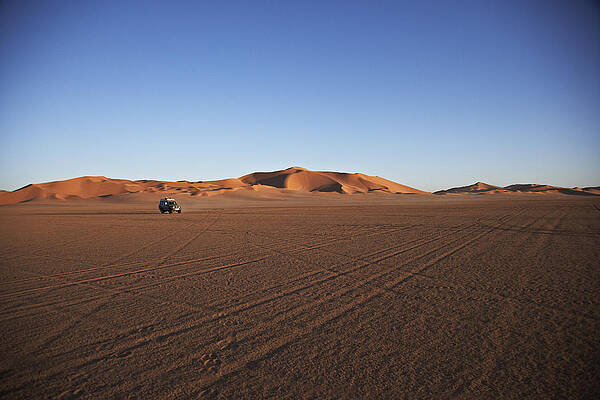 Toyota Landcruiser Driving Through The Desert, Murzuk Sand Sea, Lybia, Africa #2 Print