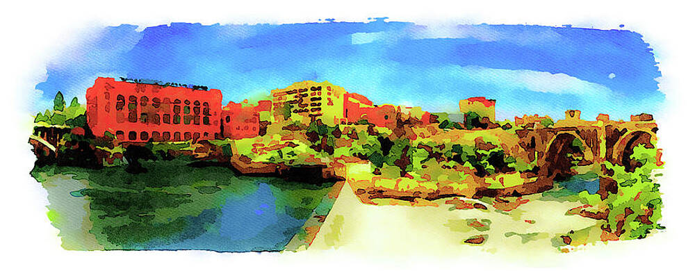 Architecture Painting - Washington Water Power Building And The Monroe Street Bridge In Spokane #2 by Miroslav Liska
