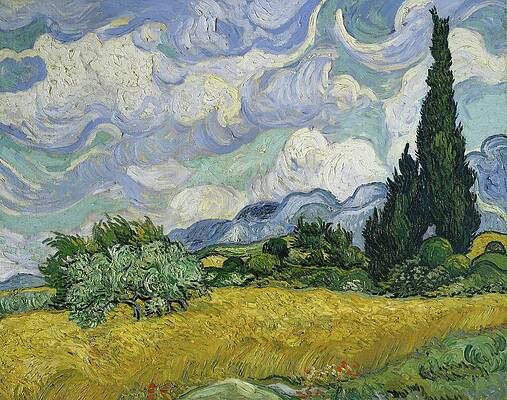 Wheat Field and Tall Cypresses Painting