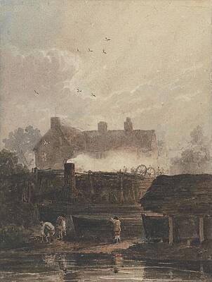 David Cox Painting - Boat Building, Dockyard At Birmingham by David Cox