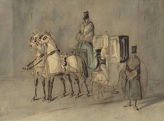 Constantin Guys Painting - Carriage With Driver And Groom  Autumn by Constantin Guys