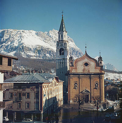 Alpine Village Church with Mountain Backdrop Wall Art