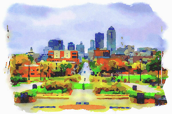 Architecture Painting - Downtown Des Moines Viewed From The Iowa State Capitol #3 by Miroslav Liska